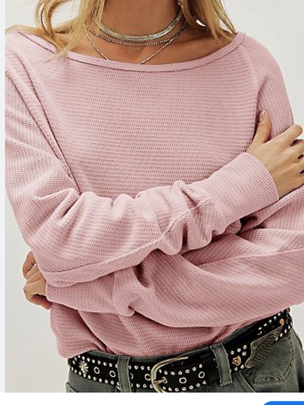 We The Free rose pink crewneck top waffle knit thermal Medium